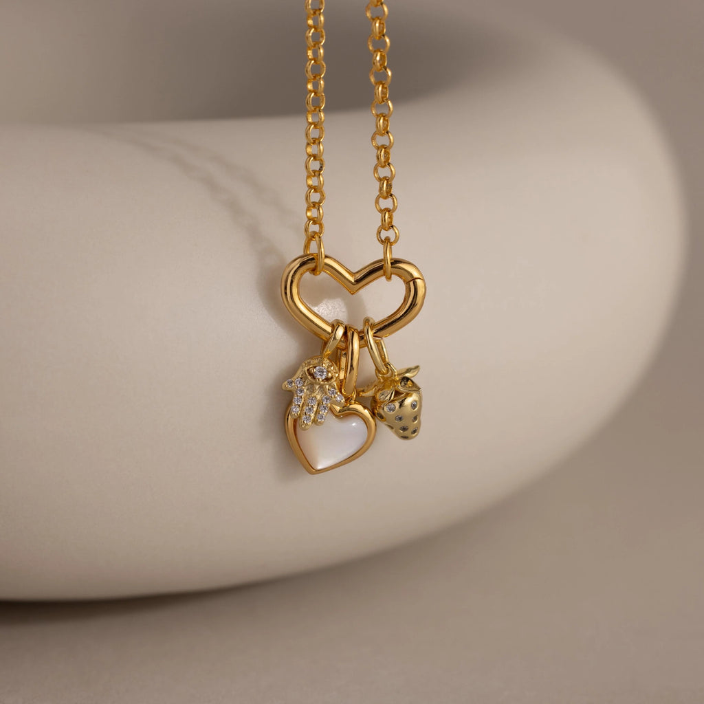 Diamond Strawberry Charm Silver 18K Gold Plated