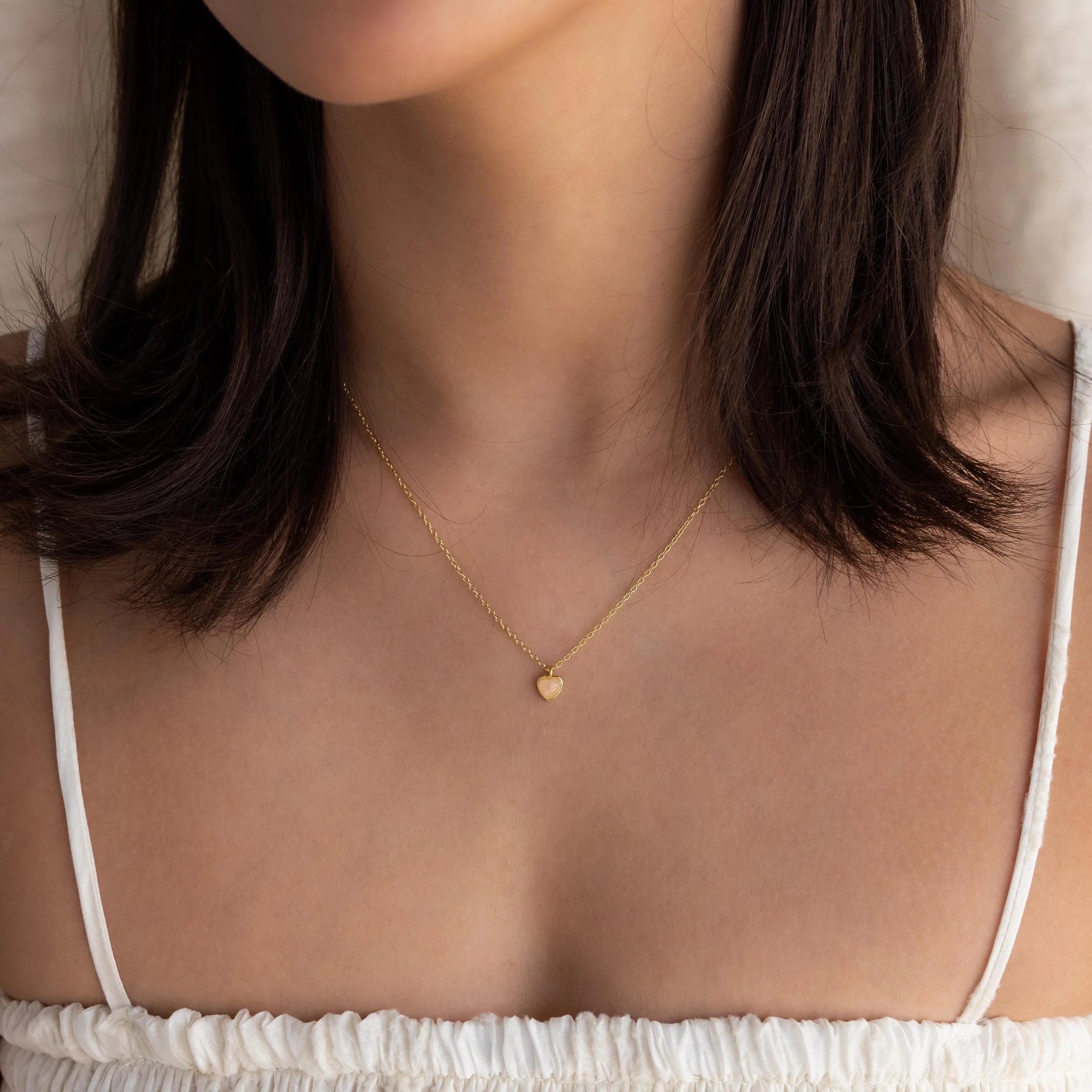 Rose Quartz Heart Charm Necklace Silver 18K Gold Plated