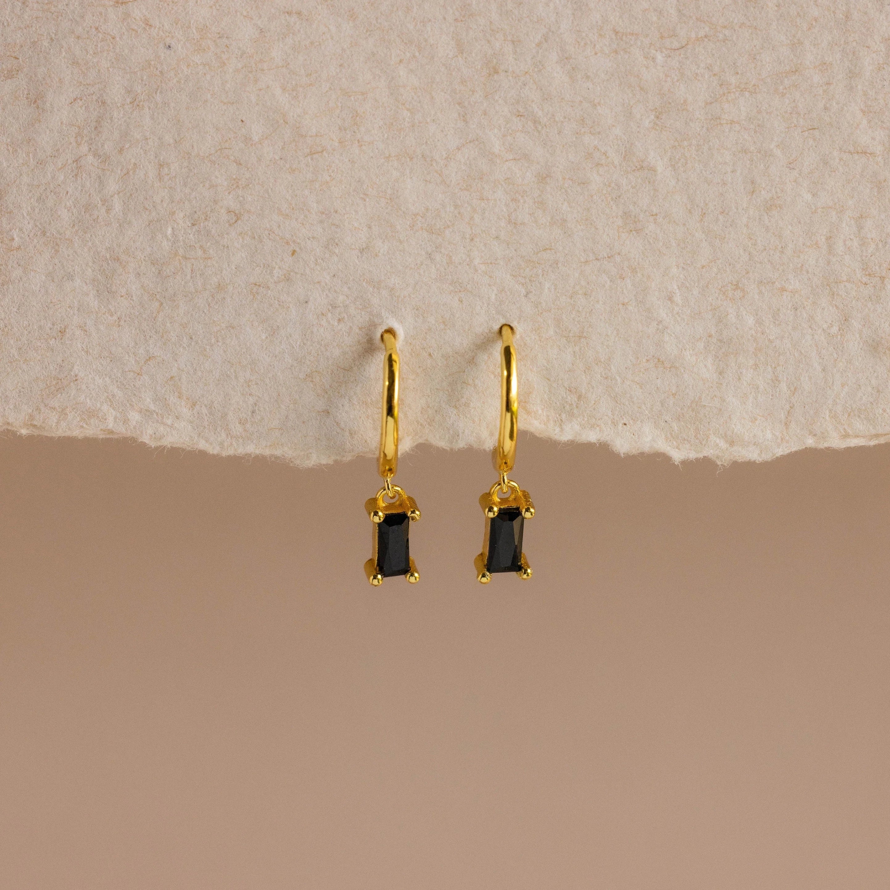 Onyx Baguette Drop Huggies Silver 18K Gold Plated