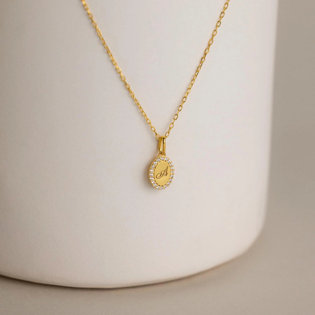 Pave Initial Pendant Necklace Silver 18K Gold Plated