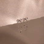 Diamond Bow Chain Studs Silver 18K Gold Plated