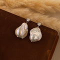 Diamond Baroque Pearl Studs Silver 18K Gold Plated