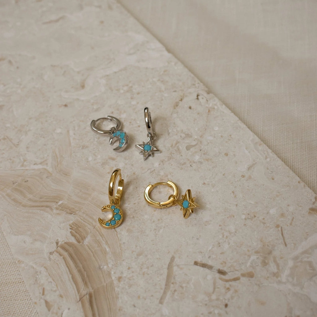 Boho Turquoise Earring Set Silver 18K Gold Plated