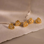 Ribbed Heart Initial Studs  Silver 18K Gold Plated