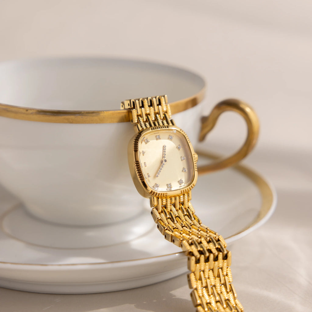 Pave Woven Timepiece Silver 18K Gold Plated