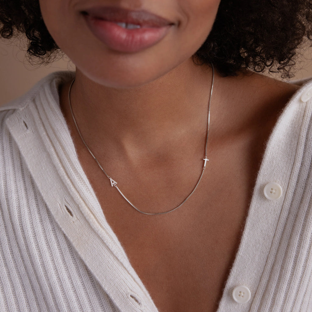 Duo Initial Necklace in Box Chain Silver 18K Gold Plated
