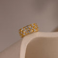 Lace Checkered Diamond Ring Silver 18K Gold Plated