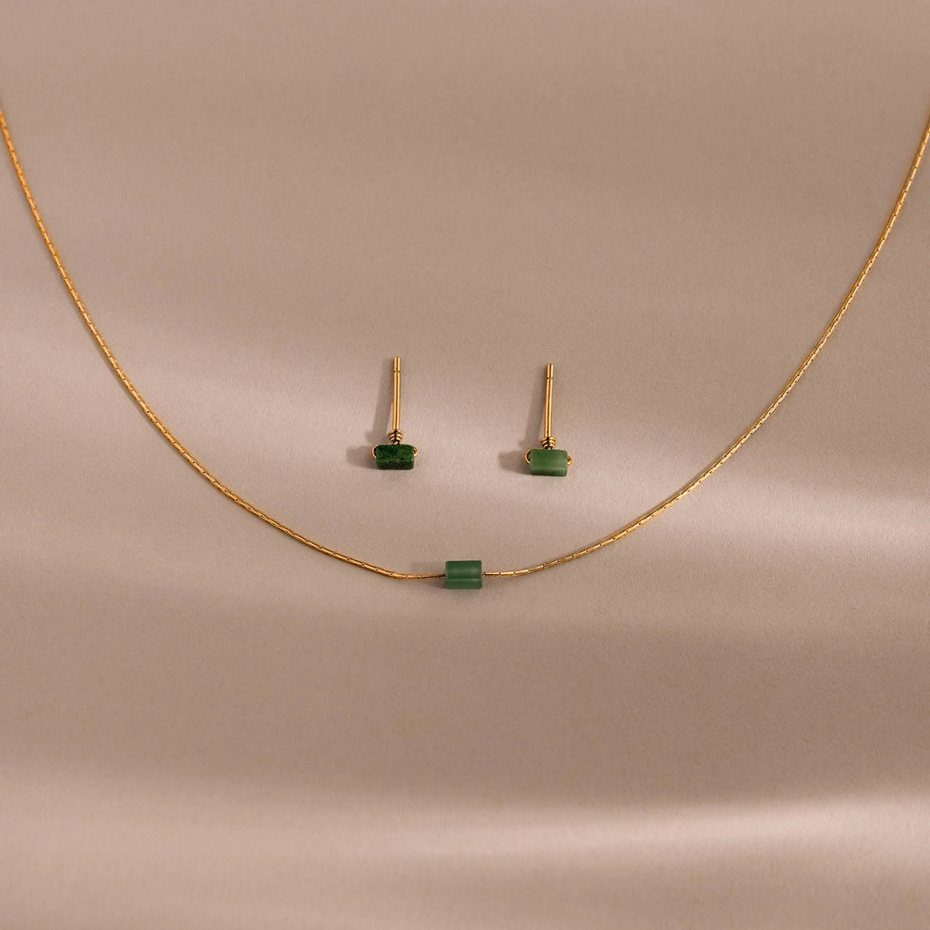 Jade Bar Jewelry Set Silver 18K Gold Plated
