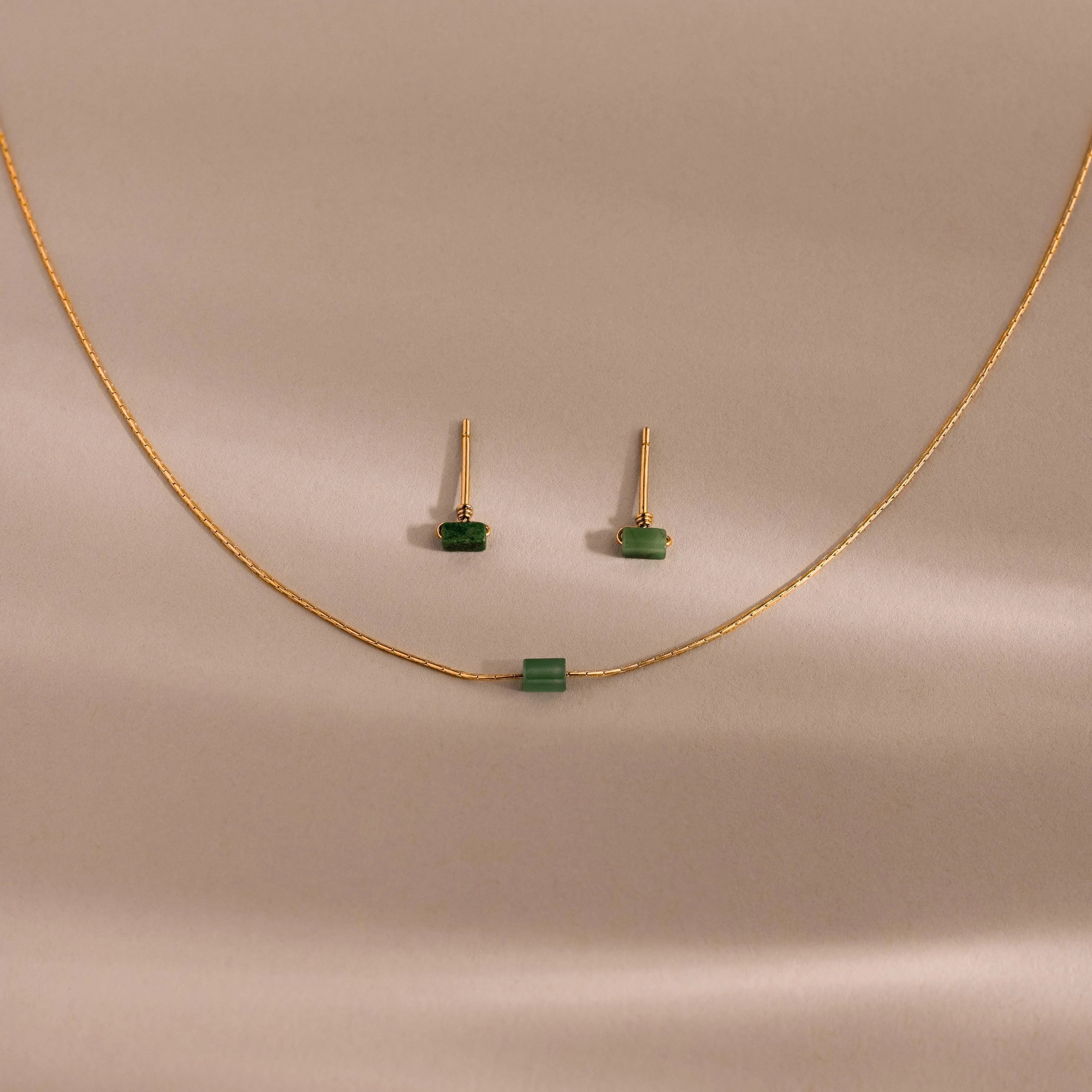 Jade Bar Jewelry Set Silver 18K Gold Plated