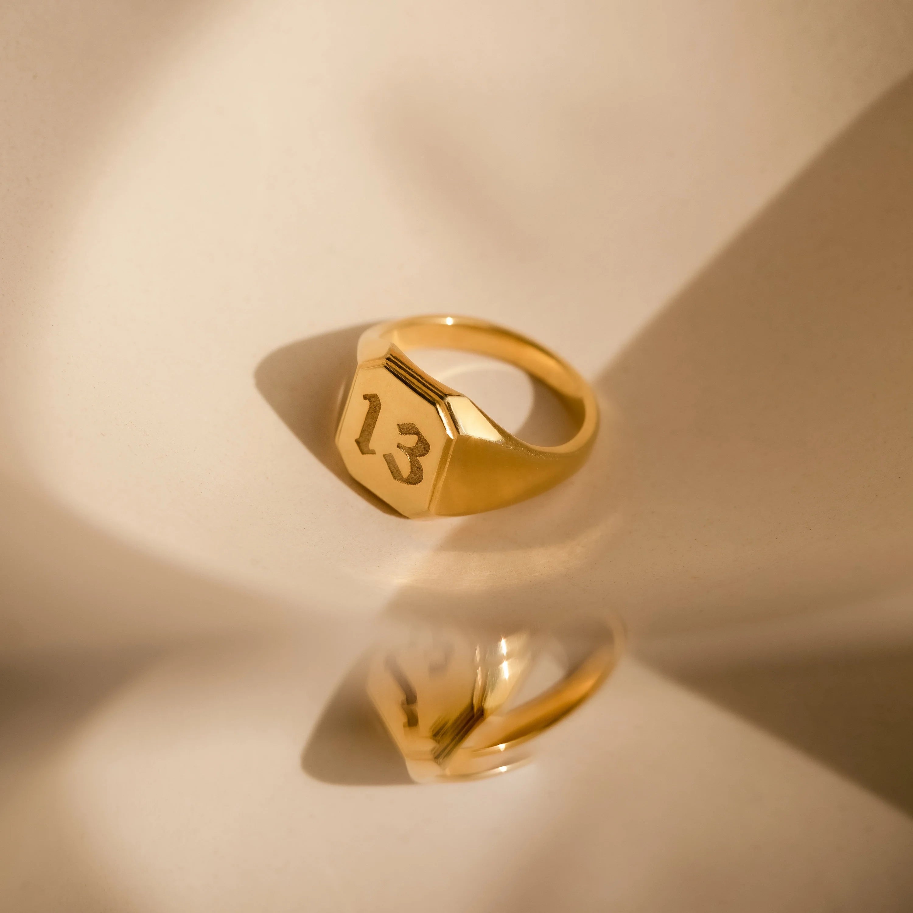 Lucky Number Signet Ring Silver 18K Gold Plated