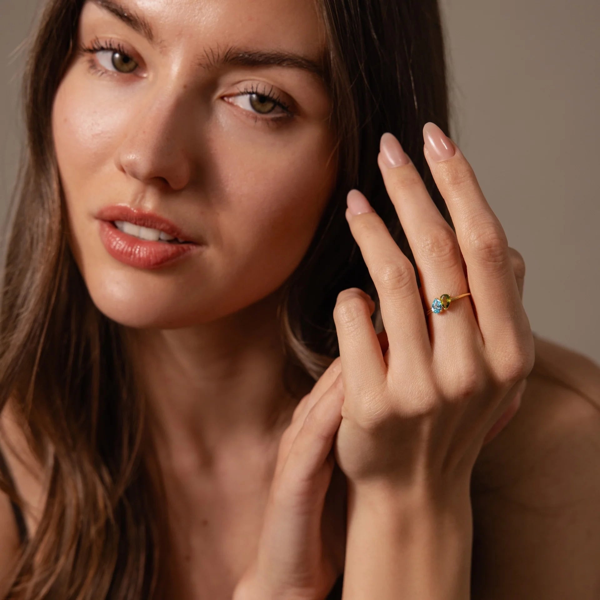 Duo Pear Toi Et Moi Ring Silver 18K Gold Plated