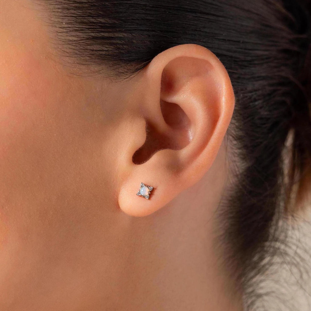 Opal Diamond Star Studs Silver 18K Gold Plated