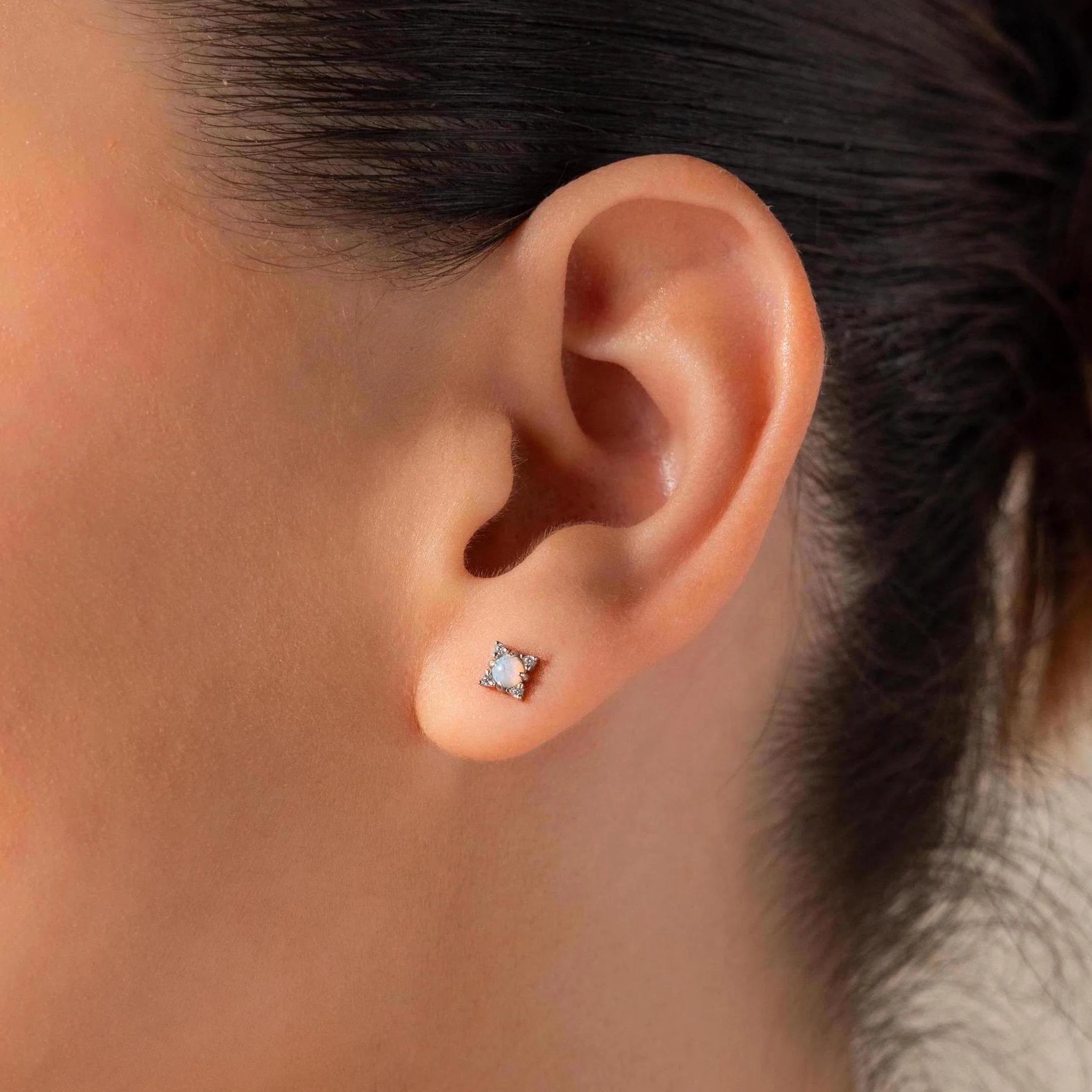 Opal Diamond Star Studs Silver 18K Gold Plated