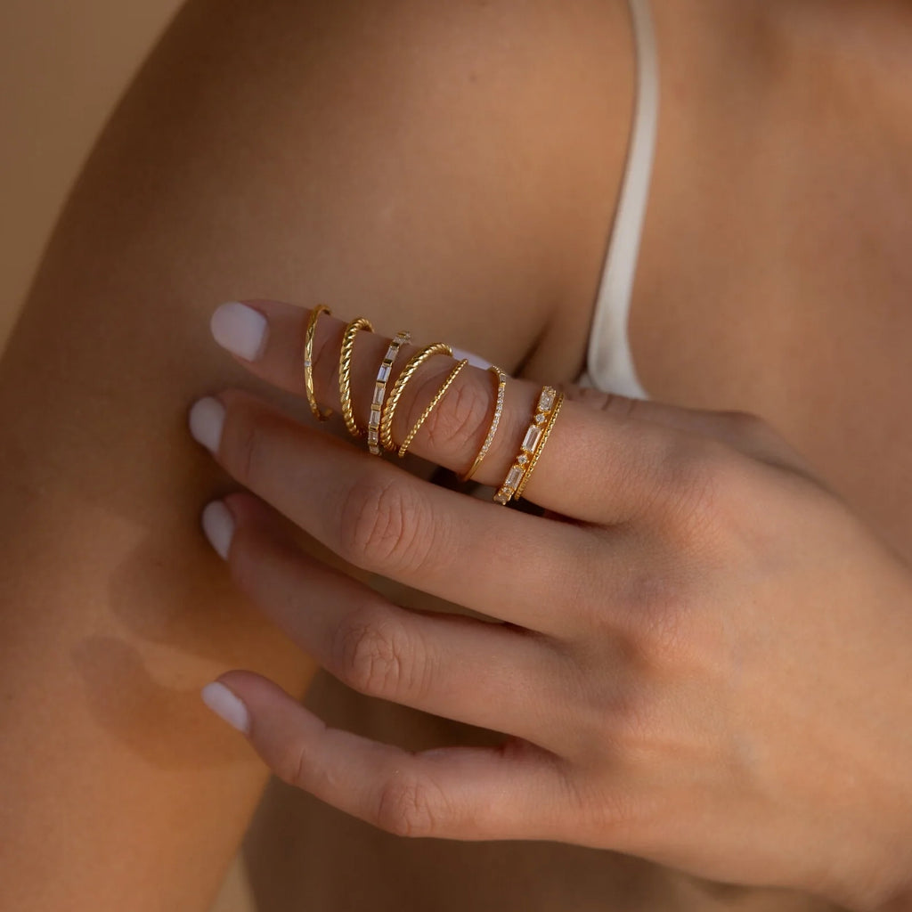 Diamond Stacking Ring Set Silver 18K Gold Plated