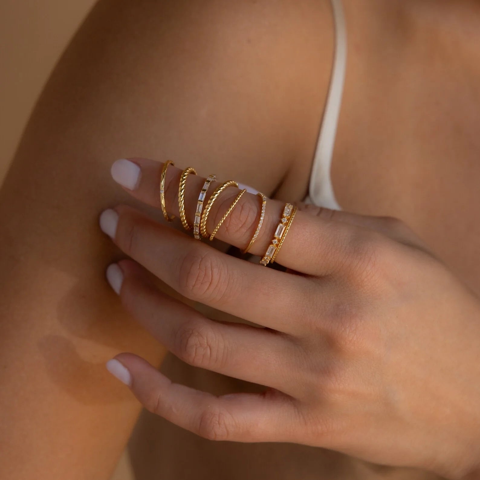 Diamond Stacking Ring Set Silver 18K Gold Plated