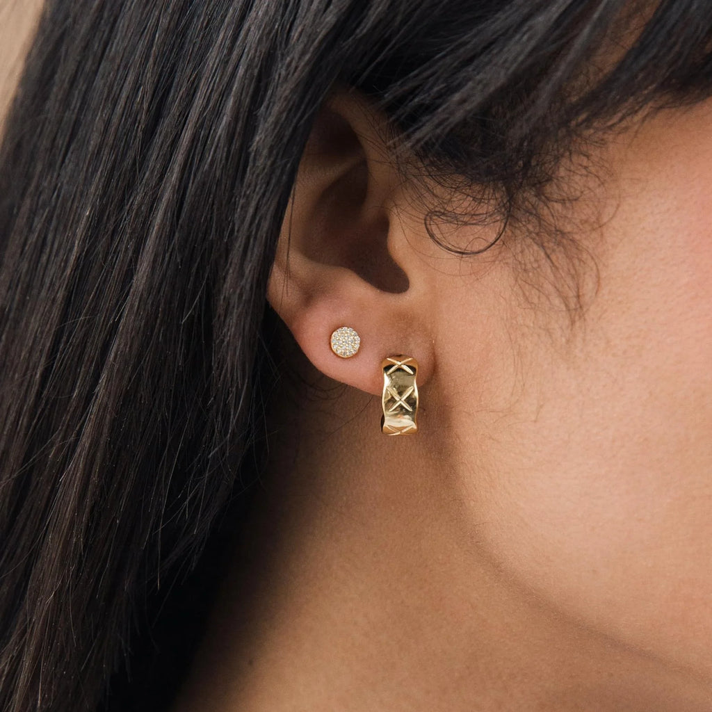 Pave Round Diamond Studs Silver 18K Gold Plated