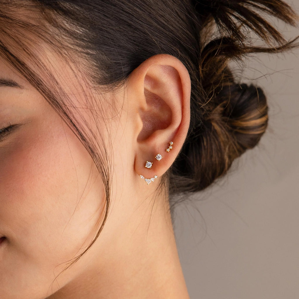Diamond Cluster Ear Jackets  Silver 18K Gold Plated