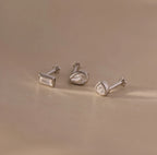 Diamond Bezel Flatback Studs Set Silver 18K Gold Plated