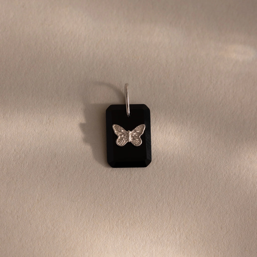 Onyx Butterfly Charm  Silver 18K Gold Plated