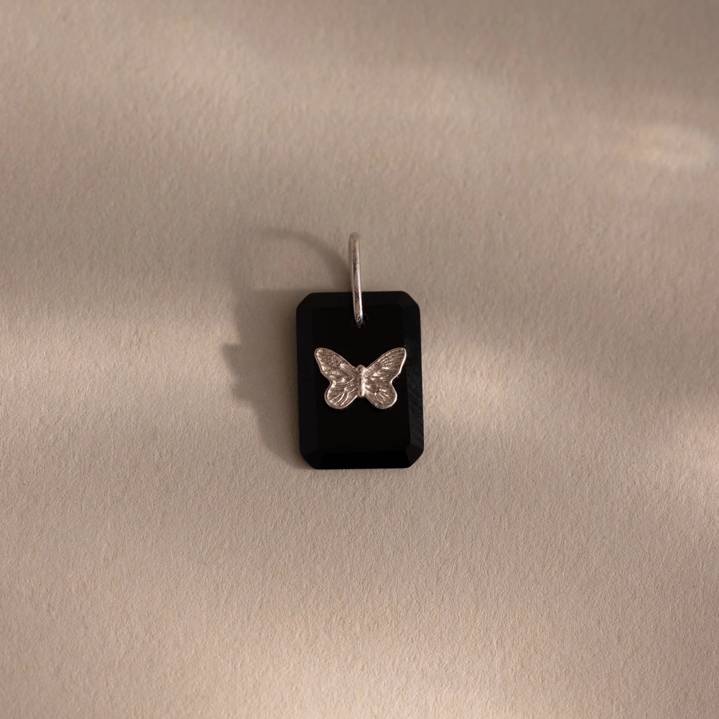 Onyx Butterfly Charm  Silver 18K Gold Plated