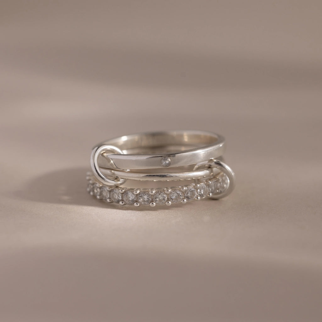 Diamond Triple Linked Ring Set Silver 18K Gold Plated