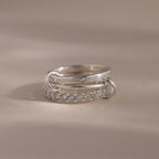 Diamond Triple Linked Ring Set Silver 18K Gold Plated