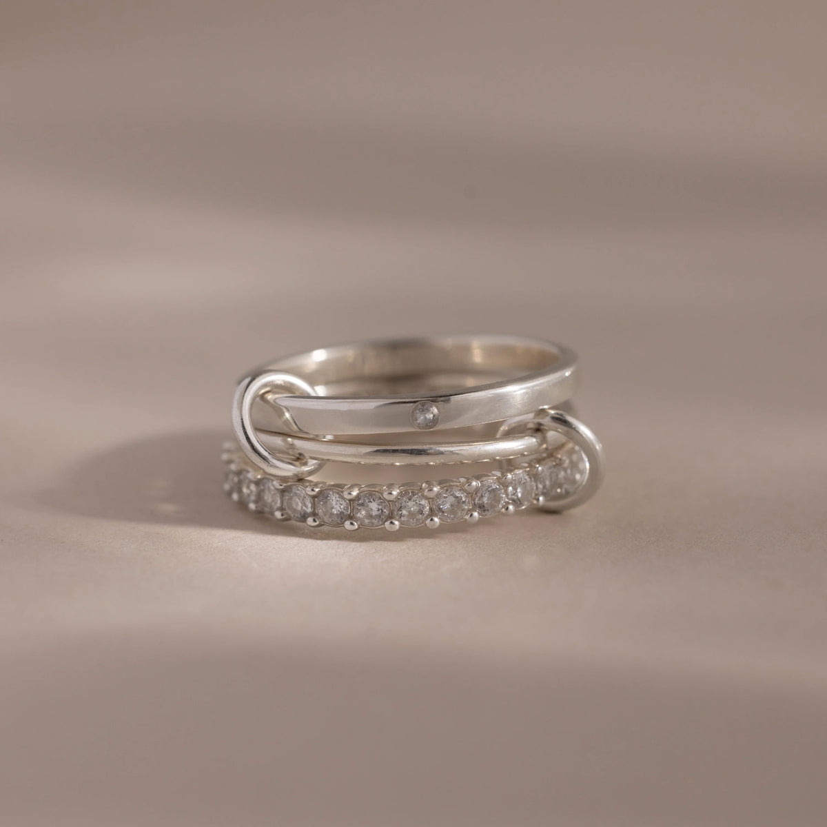 Diamond Triple Linked Ring Set Silver 18K Gold Plated