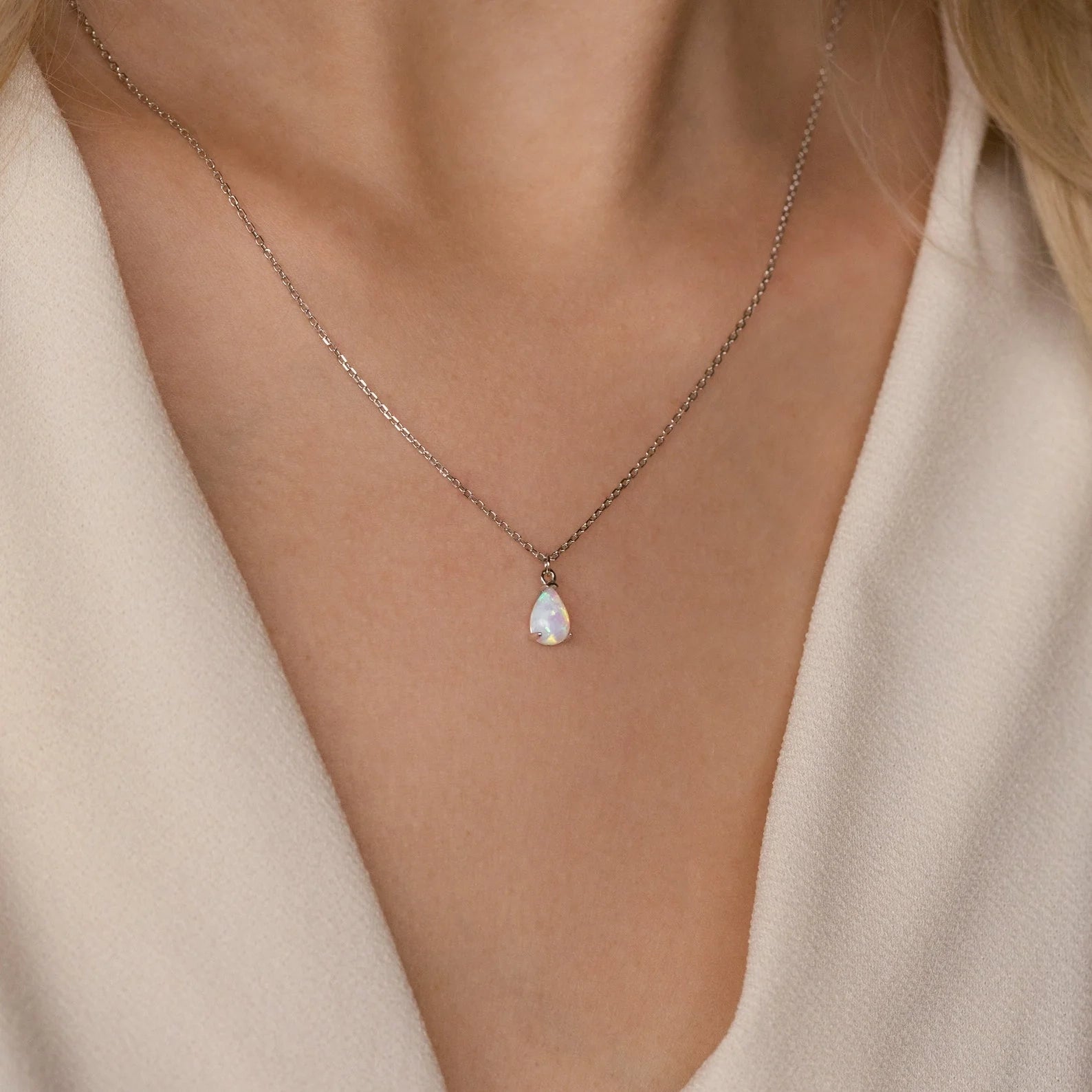 Tabitha Opal Drop Necklace Silver 18K Gold Plated