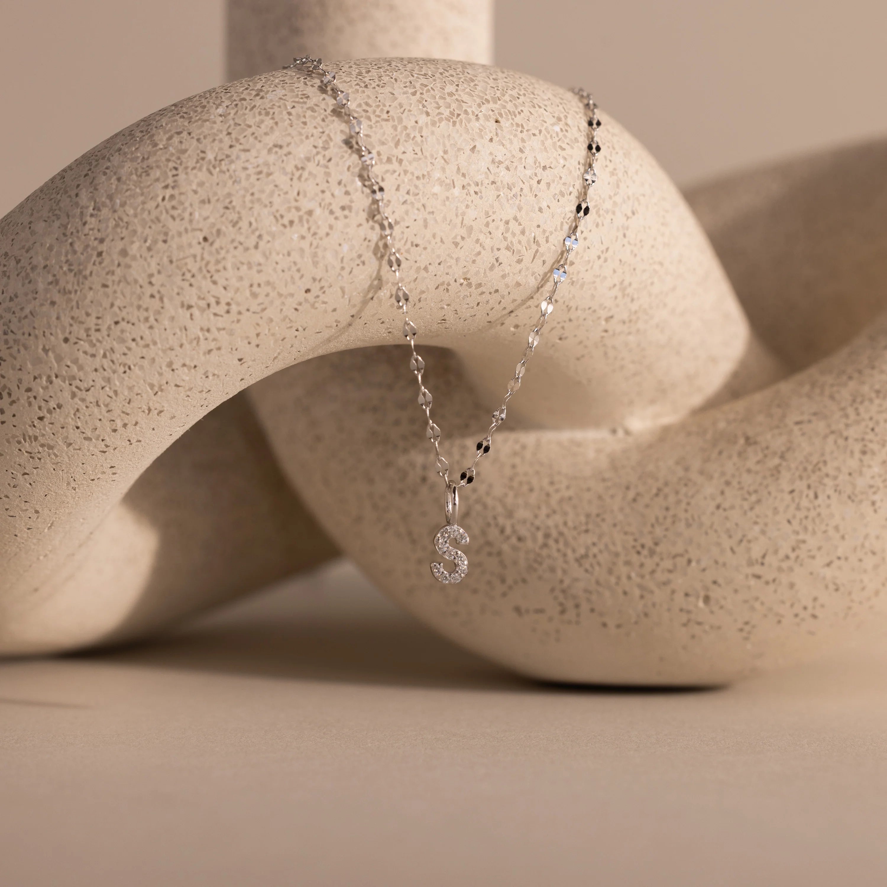 Dainty Pave Letter Necklace Silver 18K Gold Plated