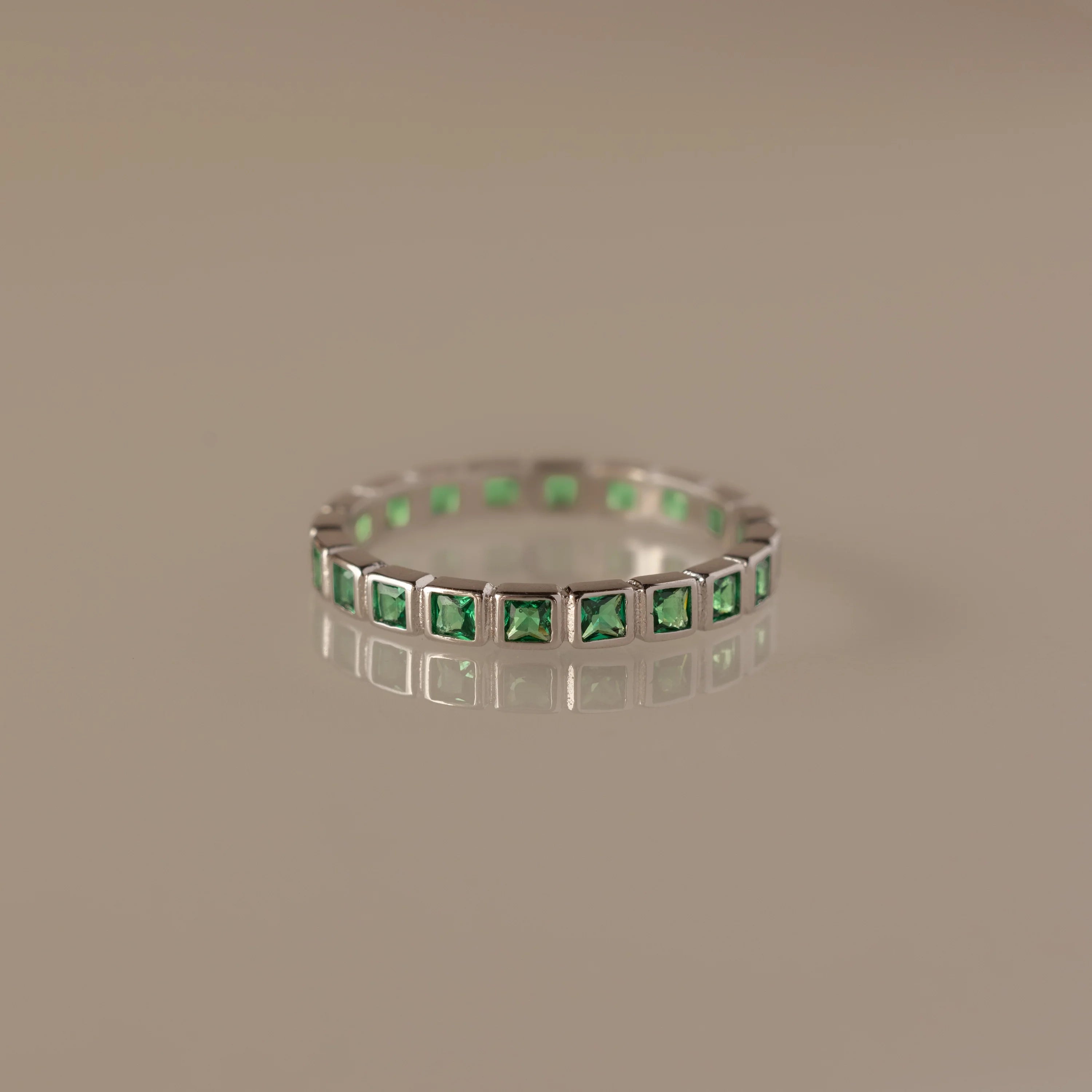 Eternity Bezel Emerald Ring Silver 18K Gold Plated