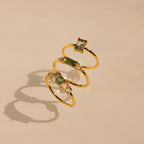 Agate Emerald Ring Silver 18K Gold Plated