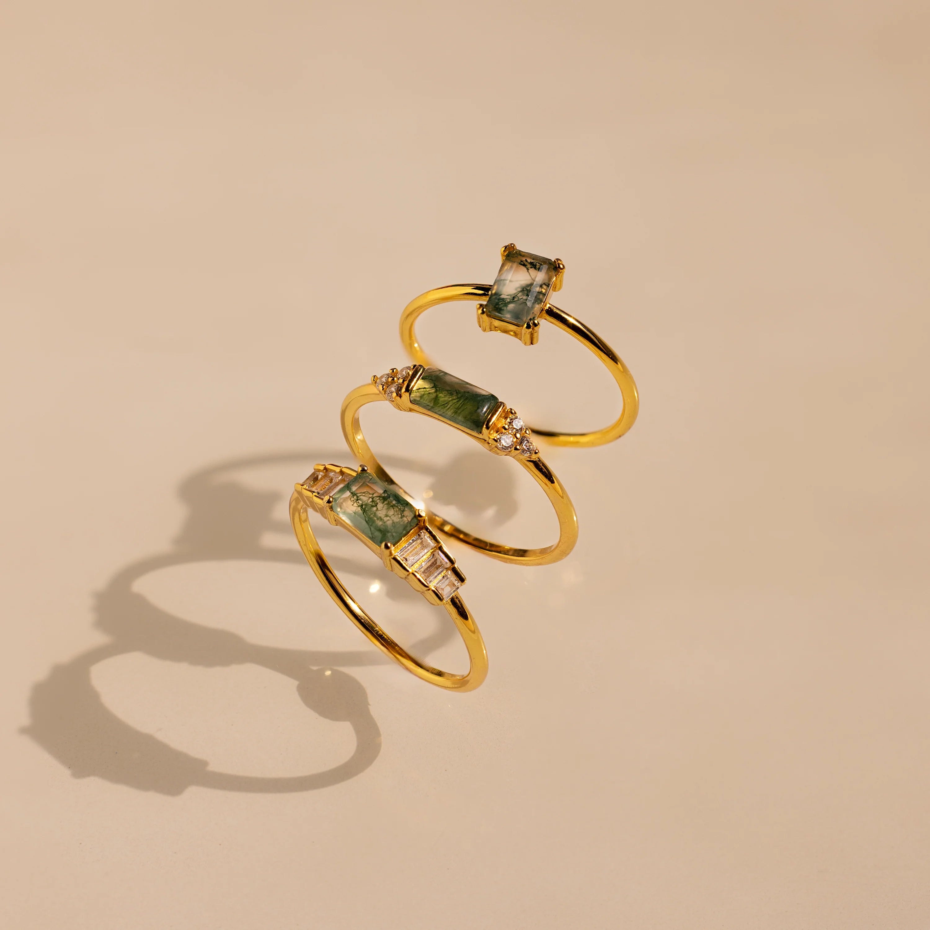 Agate Emerald Ring Silver 18K Gold Plated