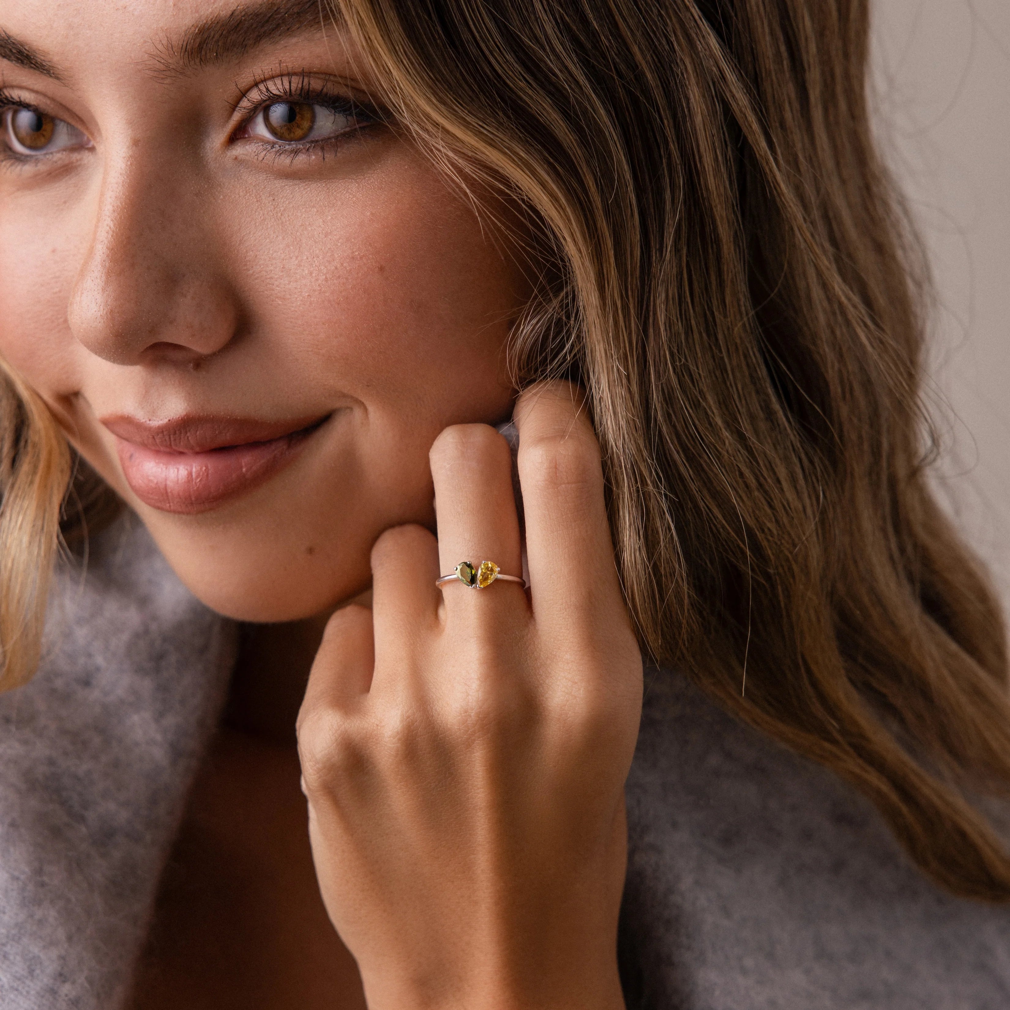 Toi et Moi Teardrop Heart Ring Silver 18K Gold Plated