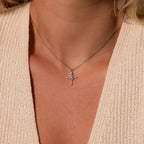 Vintage Diamond Cross Necklace Silver 18K Gold Plated