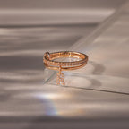 Linked Initial Diamond Ring Set Silver 18K Gold Plated