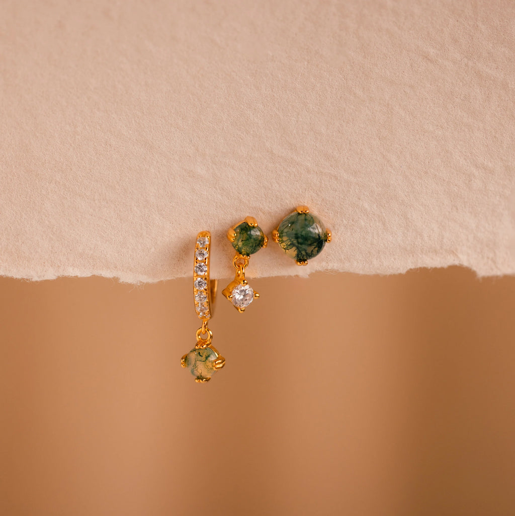 Agate Earrings Set Silver 18K Gold Plated