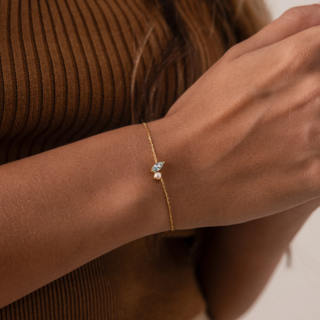 Marquise Cut Peridot  Pearl Bracelet Silver 18K Gold Plated