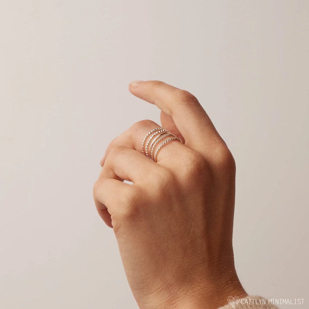 Skinny Stacking Rings Set Silver 18K Gold Plated