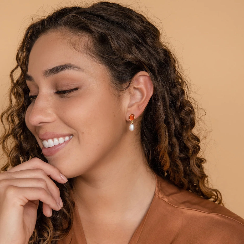 Carnelian Pearl Earrings Silver 18K Gold Plated