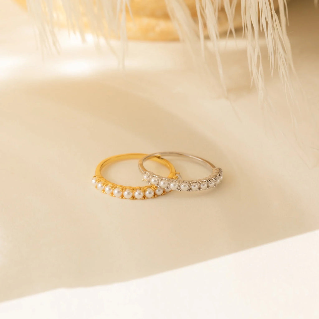 Crescent Pearl Ring Silver 18K Gold Plated