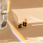 Black Diamond Flower Studs Silver 18K Gold Plated