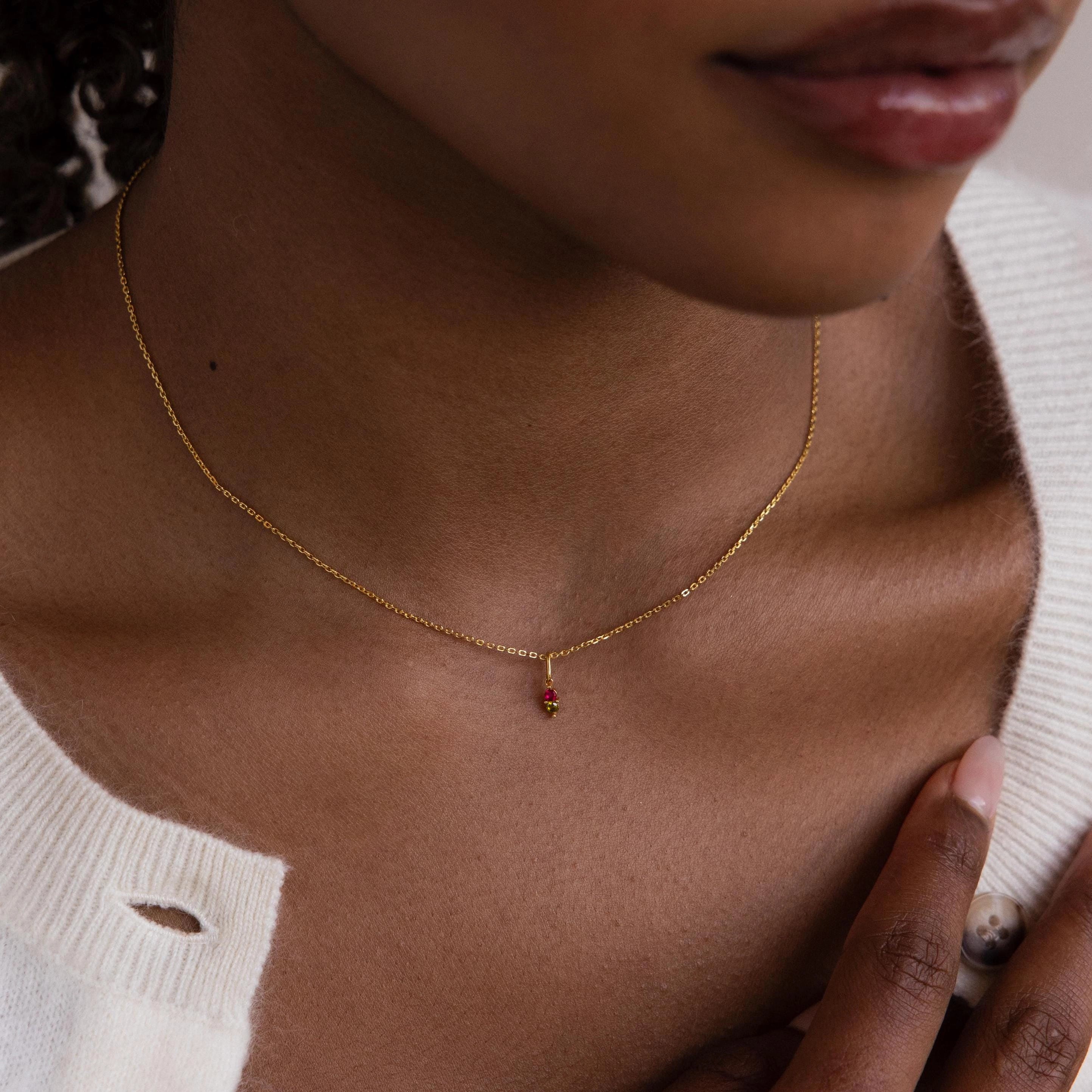 Dainty Duo Birthstone Charm Silver 18K Gold Plated