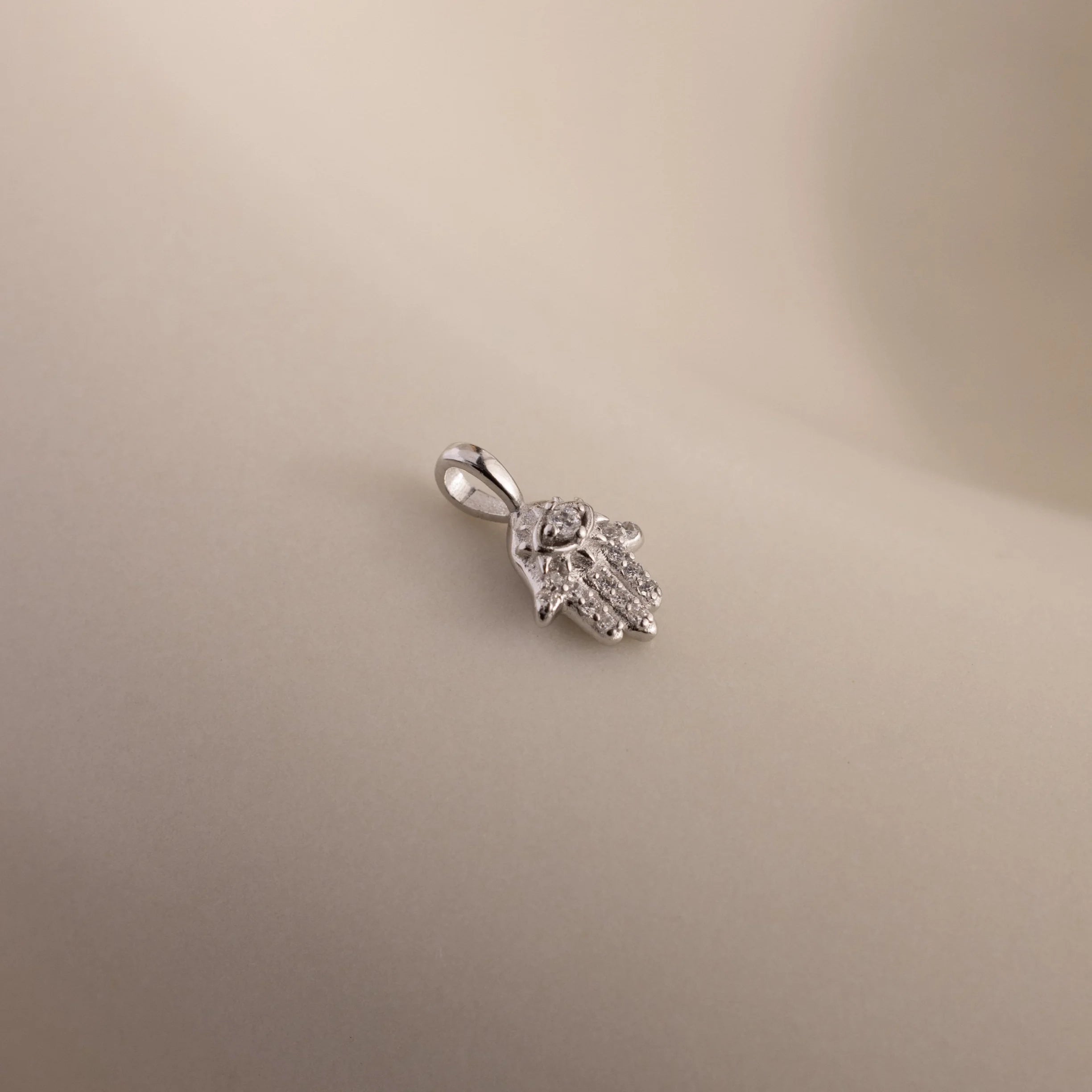 Pave Hamsa Hand Charm Silver 18K Gold Plated
