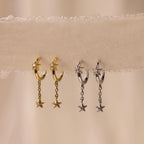 Star Drop Chain Huggies Silver 18K Gold Plated