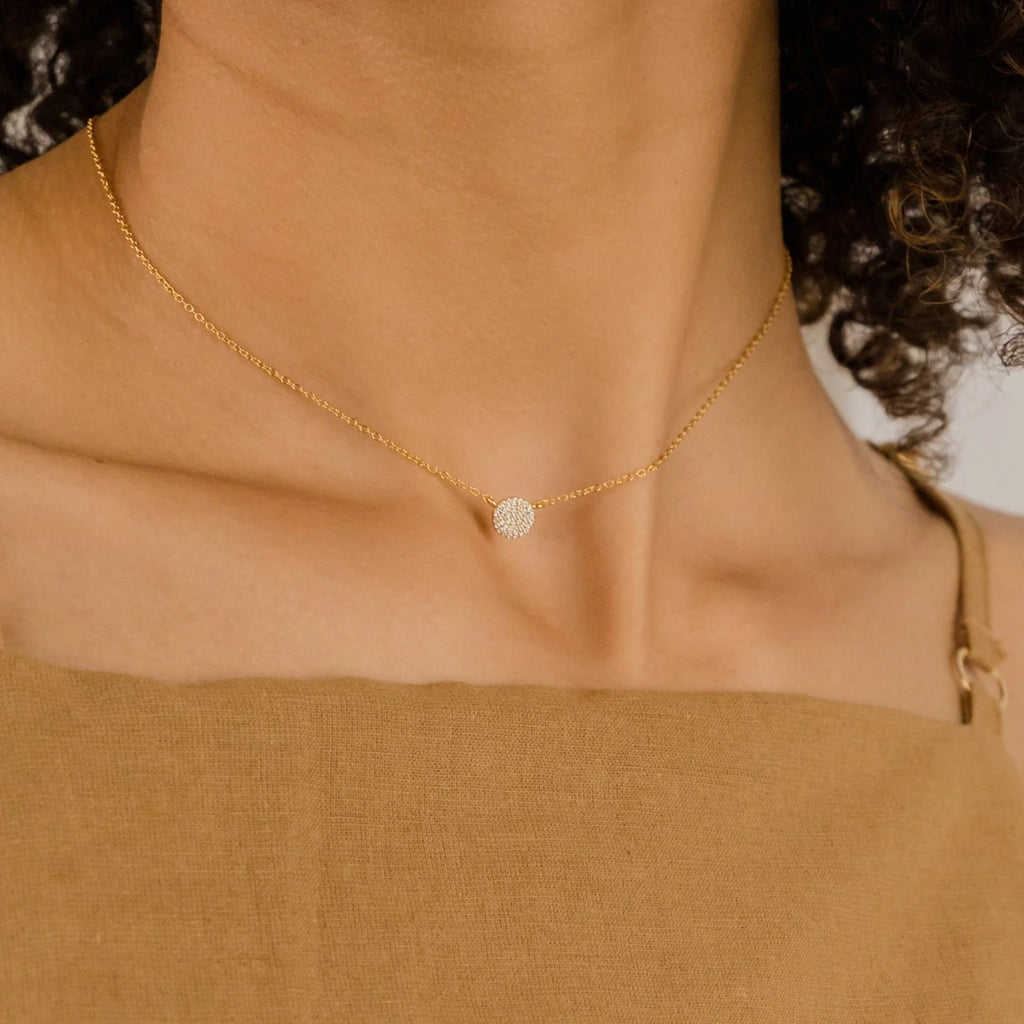 Diamond Round Necklace Silver 18K Gold Plated