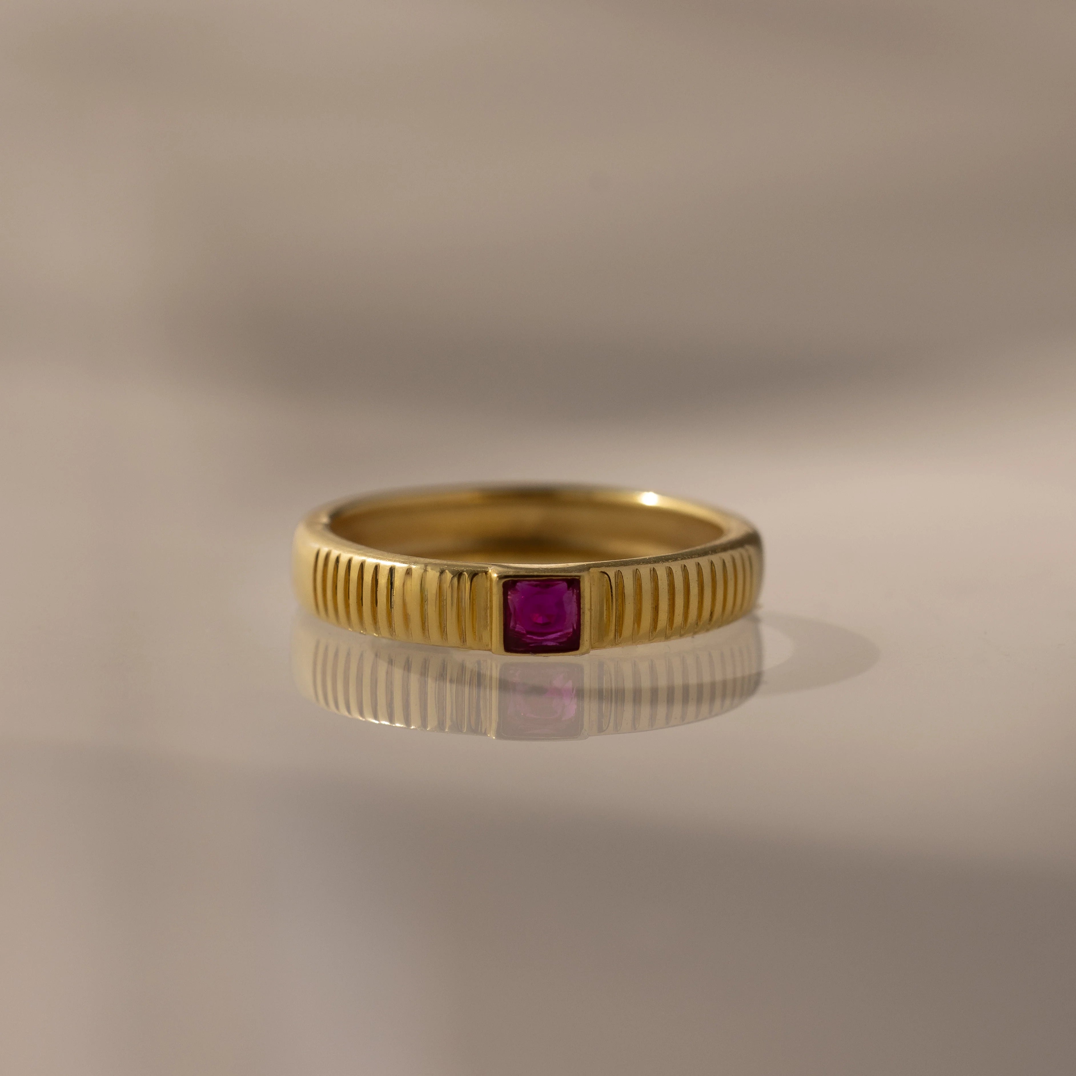 Ruby Ribbed Band Silver 18K Gold Plated