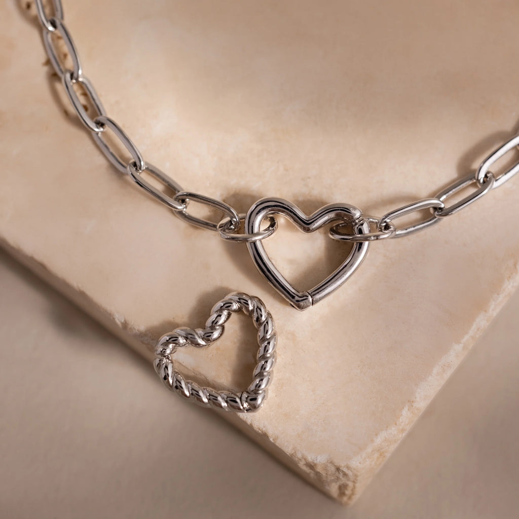 Heart Carabiner Paperclip Bracelet Silver 18K Gold Plated