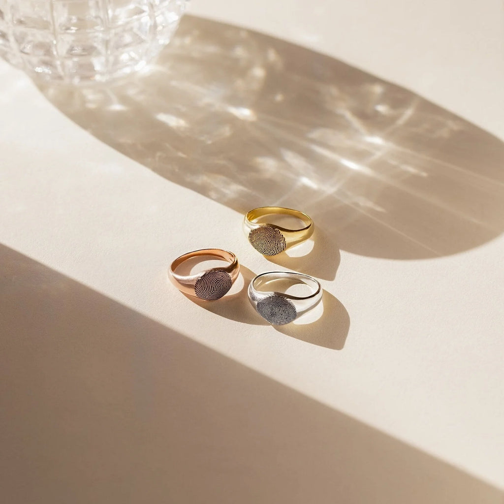 Fingerprint Signet Ring Silver 18K Gold Plated