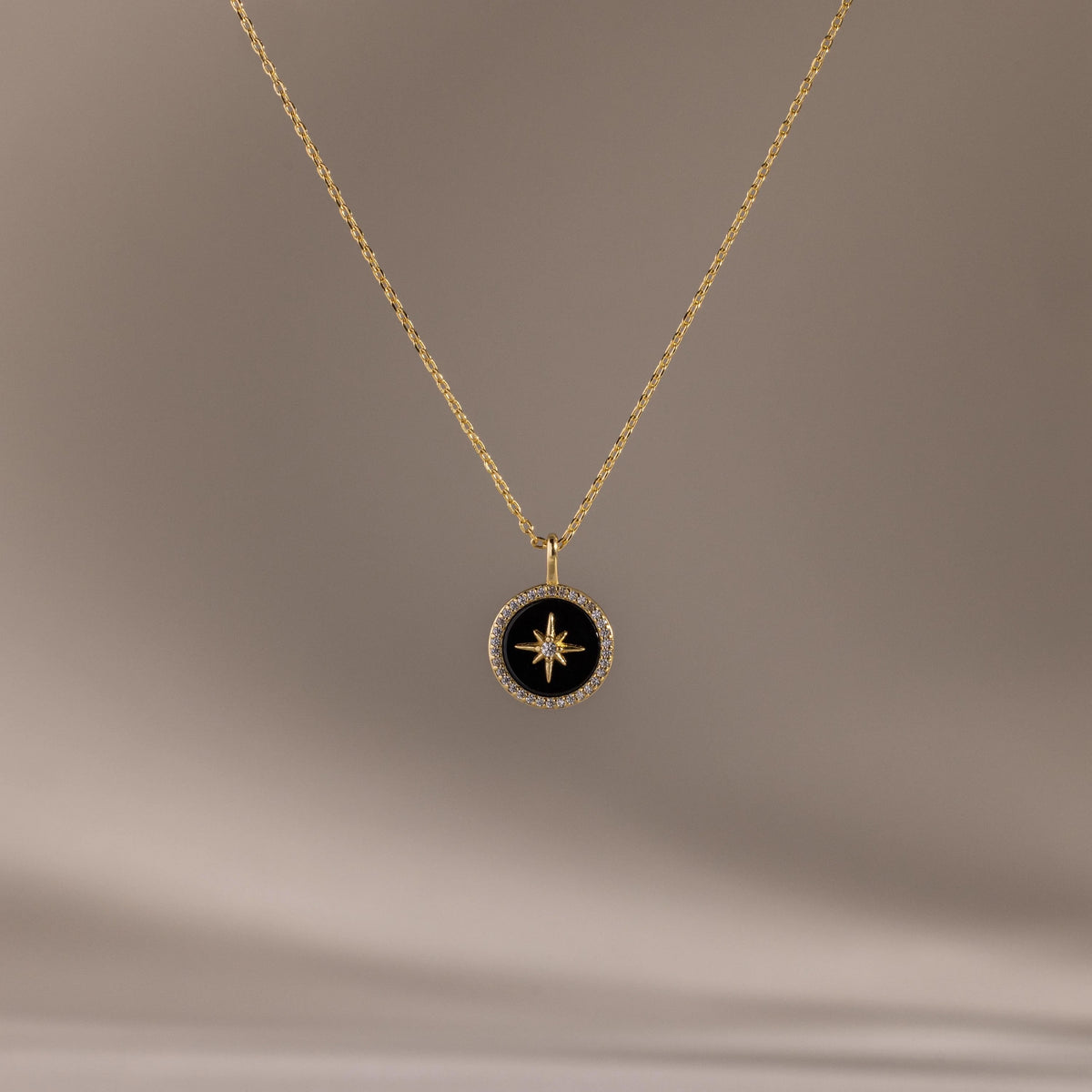 Diamonds Onyx Star Pendant Necklace Silver 18K Gold Plated