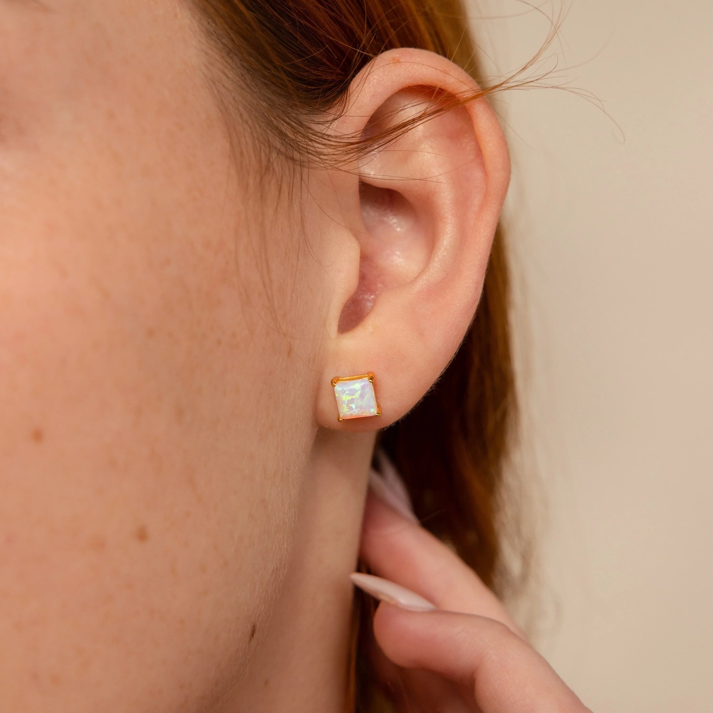Princess Cut Opal Studs Silver 18K Gold Plated